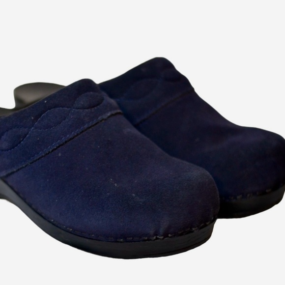 Lands End Blue Suede Mules Slide On Wood Sole in Very Good Condition - Picture 8 of 8